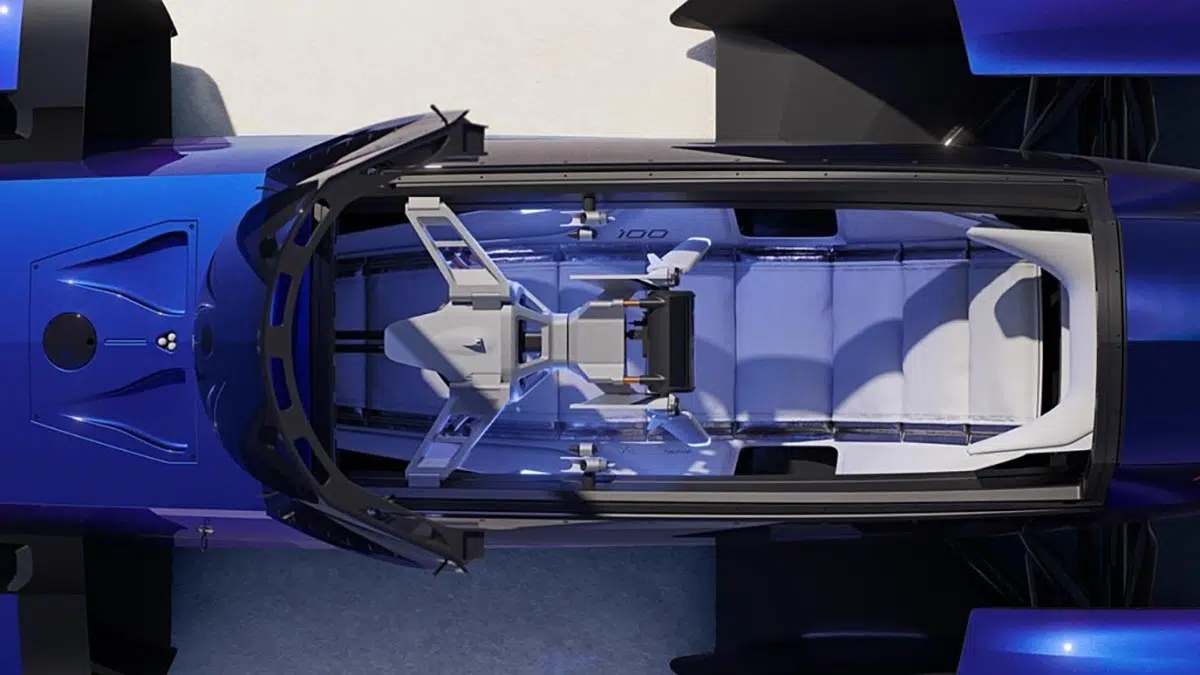 Interior del Renault Filante 2025, con un cockpit minimalista y controles diseñados para reducir el consumo energético.