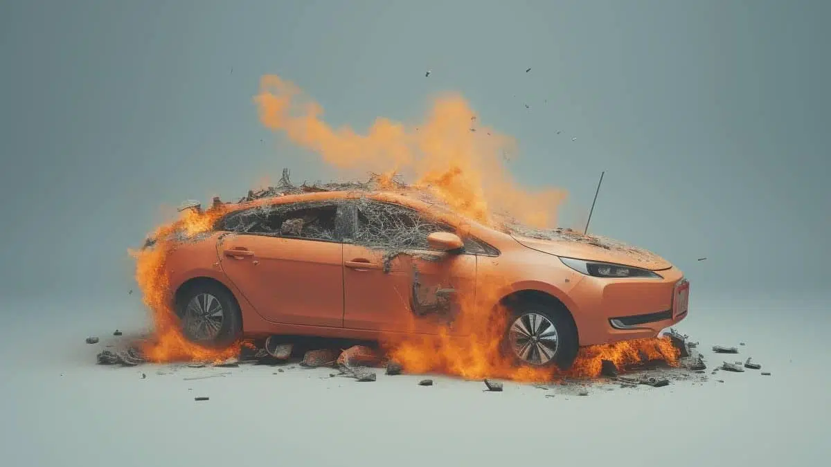 Prueba de seguridad contra incendios en un coche eléctrico.