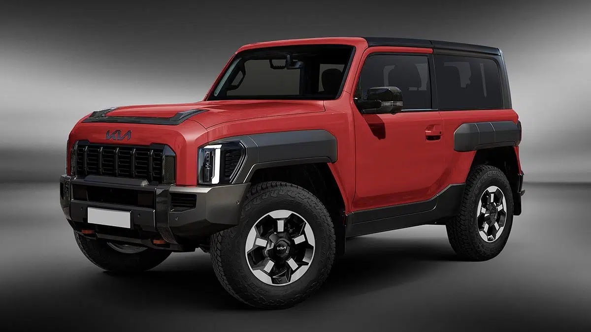 Perfil lateral del concepto Kia Tasgler, 4x4 compacto con un chasis corto y un diseño inspirado en el Jeep Wrangler