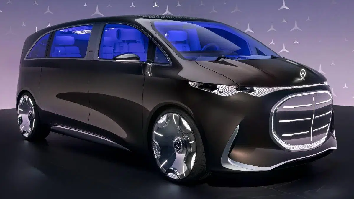 Frente del Mercedes Vision V Concept con gran parrilla cerrada y faros LED
