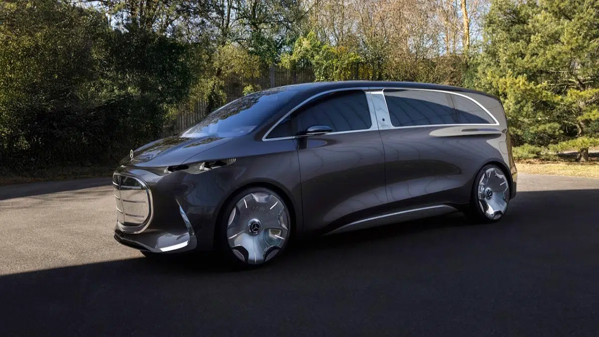 Mercedes Vision V Concept 2025 vista lateral con líneas futuristas y llantas de 24 pulgadas