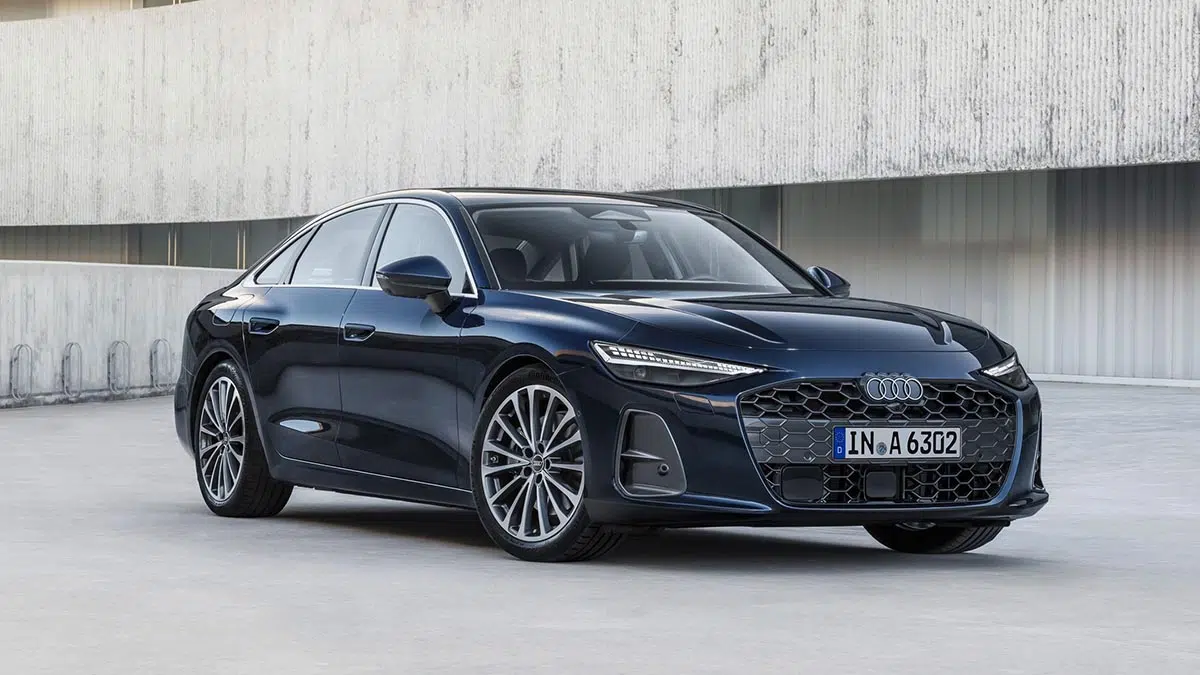 Frente del Audi A6 Berlina con calandra Singleframe ancha y faros LED con firma luminosa dinámica.